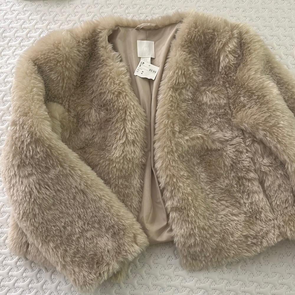 Faux Fur Jacket in Beige